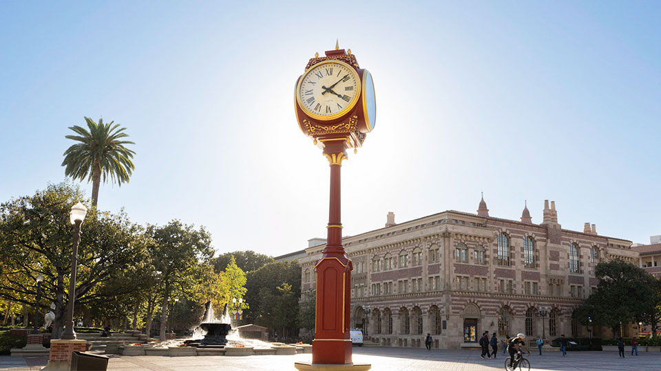 Clock at the USC Hahn Plaza