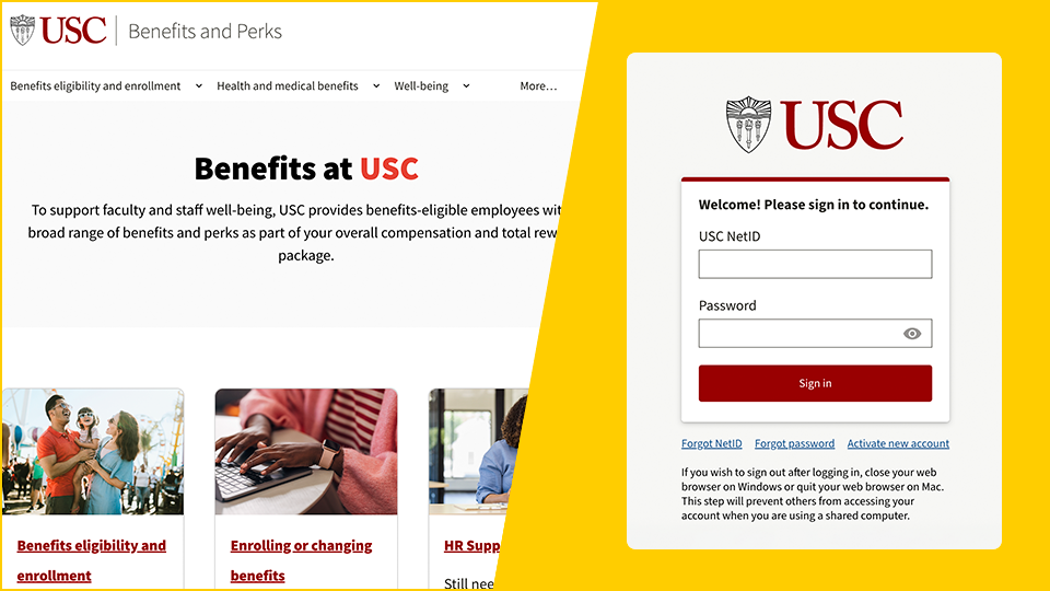 Benefits & perks information moving behind USC Shibboleth